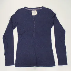 H&M エイチアンドエム L.O.G.G. USED ロンT 長袖 トップス Tシャツ カットソー　インナー ヘンリーネック 首フリル ボタン シンプル 長袖Tシャツ ロングTシャツ 無地 ネイビー レイヤード カジュアル プルオーバー スリム ルームウェア
