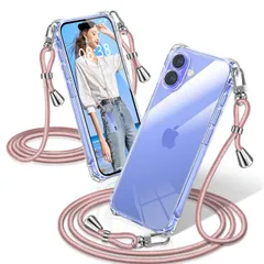 【在庫セール】スマホケース 透明 iPhone16 織りストラップ付き アイフォン16 耐衝撃 カバー 肩がけ ショルダー 首掛け 紐付き クリア 縄掛け シングルショルダーロープ 用 斜めがけ 調節可能なショルダー ケース クロスボディ 多目的キャリー 16