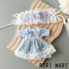 オビツ11　ヘッドアクセ+ワンピース　ねんどろいどどーる　水色　パープル　フリル　ドレス
