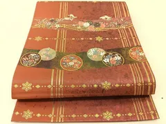 平和屋着物◎六通柄袋帯　唐織　青銅箔　舞蝶花丸文　金銀糸　正絹　逸品　BAAT7825yc