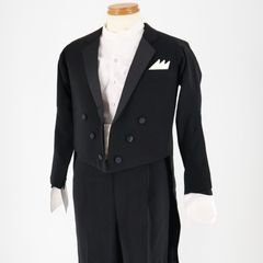 【美品 日本製 社交ダンス衣装】3点セット ブラック 雅 miyabi ジャケット シャツ スラックス 黒 燕尾服 スーツ サスペンダー スーツ ダンス用 メンズ 男性用 競技用 白 無地 チーフ付き パンツ ズボン エンビ
