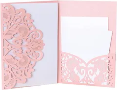 C-POSH メッセージカード グリーティングカード おしゃれなレース風 レーザーカット 白カード大中小3枚 ポケット 封筒付き 三つ折り 結婚祝い 招待状(ピンク/白カード3枚)