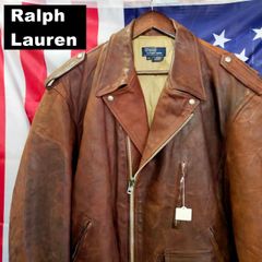 POLO RALPH LAUREN ラルフローレン USA製 レザー 本革 ダブル ライダース ジャケット XL ブラウン 茶 10639
