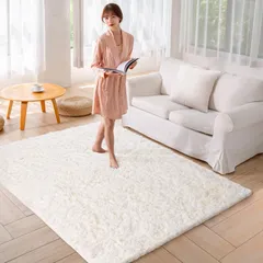 夏用【中層:30D高密度ウレタン 厚さ約1.2cm 独自技術とデザインの抗菌防臭加工】 ラグ ラグマット シャギーラグ 絨毯 低反発 カーペット 厚手 洗えるラグ マット リビング用 Beddiny じゅうたん 滑り止め付き (1畳120×160cmアイボリーのサムネイル