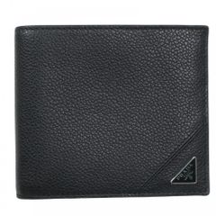 プラダ 二つ折り財布 メンズ トライアングルロゴ コンパクトウォレット PRADA 2MO513 レザー    ブラック 黒 シルバー金具 美品【中古品】