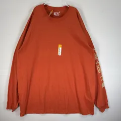 古着 美品 カーハート Carhartt 長袖Tシャツ 大きいサイズ 新品タグ付き 袖 プリント クルーネック 2XL TALL  オレンジ メンズ