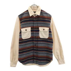 コムデギャルソンオム 2013年 ウール混合 ボーダー柄 長袖 シャツ S ベージュ×グレー×紺 COMME des GARCONS HOMME 日本製 メンズ 【中古】  【220827】