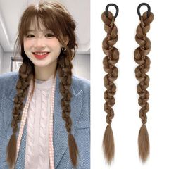 【数量限定】ウィッグ ダンス エクステンション 三つ編み 50cm ポニーテール ウィッグ ツインテール ヘアエクステ 編み込み エクステ 付け毛 コスチューム イベント HAPVITAL パーティー 誕生日会 キッズ (ライトブラウン)