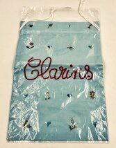 クラランス　布巾着　バッグ　ブルー　水色　刺繍