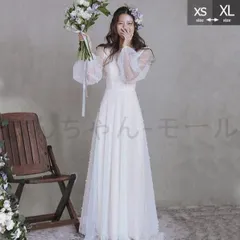 【新品未使用】 ウェディングドレス 花嫁 長袖 シンプル 白ドレス Vネック ワンピース 花嫁 結婚式 二次会 披露宴 前撮り 後撮り 撮影用