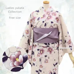 女性 浴衣 フリーサイズ【ライトベージュ レトロ椿 15971】単品 レディース お仕立上がり