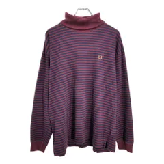 TOMMY HILFIGER トミーヒルフィガー タートルネック 長袖Ｔシャツ ボーダー ワインレッド(メンズ L)中古 古着 U9062