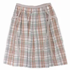 フォクシー FOXEY NEW YORK チェック柄 スカート フレア ひざ丈 グログランテープ リボン サイズ38 S グリーン系 レディース 【中古】