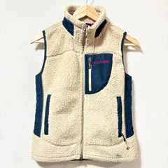 【Columbia】コロンビア ボア フリースベスト ベージュ ネイビー 紺 異素材 ジップアップ ダブルジッパー スタンドカラー ポケット ロゴ 刺しゅう アウトドア 防寒 レディース サイズS/M9511SS