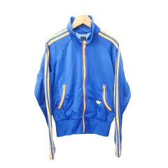 アディダス adidas 美品 00s ヴィンテージ VINTAGE 美品 トラックトップ カーブポケットデザイン ジップアップ ジャケット 長袖 XXSサイズ 青 ブルー