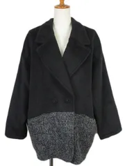 ミスティック mystic コート ビッグシルエット バイカラー ツイード ウール F 黒 ブラック