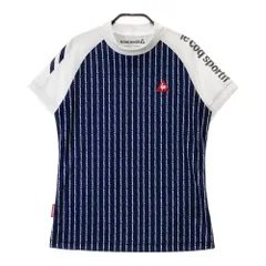サイズ：L LE COQ GOLF ルコックゴルフ  ハイネック 半袖Tシャツ ストライプ ロゴ総柄 ネイビー系 [240101421350] ゴルフウェア レディース ストスト