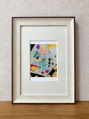 画家 大国章夫 ガラス絵 鳥とバイオリン 額入 師 猪熊弦一郎 画家 大国
