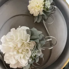 再販＊toytoy626 コサージュ 大小親子セット【ホワイトグレー】 卒業式 入学式 結婚式