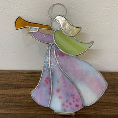 ☆ハンドメイド☆クリスマス天使のオーナメント☆ステンドグラス☆壁掛け☆ピンク系　ホワイトデー　プレゼント