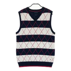 サイズ：S TOMMY HILFIGER GOLF トミー ヒルフィガーゴルフ  ニットベスト ボーダー ダイヤ柄 ネイビー系 [240101311519] ゴルフウェア メンズ ストスト