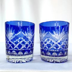 未使用品 カガミクリスタル ロックグラス&タンブラー 青色 セット売り