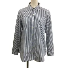 ナチュラルビューティーベーシック NATURAL BEAUTY BASIC シャツ ブラウス スタンダード ストライプ 長袖 M 紺 白 ネイビー ホワイト