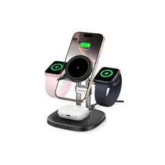 4in1 ワイヤレス充電器 アップルウォッチ 充電器 2台同時 Apple Watch用 マグセーフ充電器 充電スタンド マグネット式 置くだけ充電 iPhone 17/16/15/14/13/12シリーズに対応、Apple Watch、AirPodsに対 1