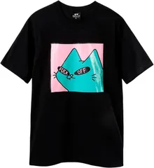 Four leaf TEE 猫 tシャツ おもしろ メンズ 半袖 夏服 面白い ビッグシルエット ティーシャツ ネコ ネタ プリント 猫柄 綿100 オリジナル 大きいサイズ カジュアル コットン トップス(ブラック,  L)