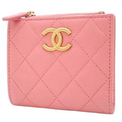 CHANEL(シャネル) ココマーク 二つ折り財布 コンパクト財布 2つ折り ミニ財布 ウォレット 小物 キャビアスキン ピンク桃 ゴールド金具 レディース 40802077781【中古】【アラモード】