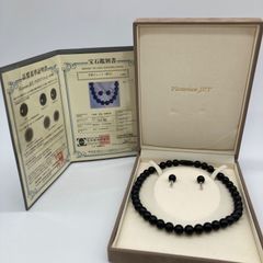 VictorianJET ヴィクトリアンジェット 天然ジェット 日本製 黒玉 ネックレス イヤリング セット 大玉 10mm K14WG 鑑別書付