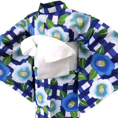 着物美人 送料込み 浴衣 半幅帯 2点セット くすみ 木綿 女浴衣 浴衣女性 浴衣女の子 浴衣帯付 浴衣白 浴衣紺 半幅帯白 浴衣帯白 浴衣帯 帯付き 浴衣セット 街着 大人 女性 女の子 M F L 155-165 【 白 紺 格子に椿 】m440106