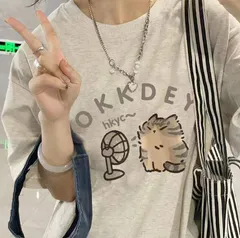 レディースネコTシャツ（グレー/Mサイズ/Ｌサイズ/XLサイズ/2XLサイズ春夏秋半袖かわいい猫Ｔゆったりオーバーサイズ