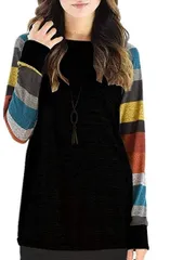 NEIMAN BY(ニーマンバイ) 長袖 カラフル ボーダー スリーブ ニット チュニック ブラック 黒 トップス レディース レディス(ブラック/イエロー,  S)