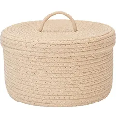 カーキ_円形（30ｘ30ｘ17ｃｍ） Sea Team コットンロープバスケット 収納バスケット 収納ボックス バスケット 洗濯かご ふたつき 折りたため ナチュラル コットンロープ 小物入れ 靴下パンツ収納 装飾用 おしゃれ かわいい (円形 カーキ 30×