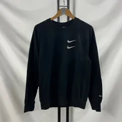 ★美品★NIKE ダブルスウォッシュ パーカー XL　黒　トレーナー　薄手 レディース 古着 90s USA製 NIKE スウォッシュ ワンポイント
