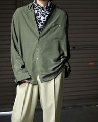 satin oversized l/s shirt button-down olive color 80s 90s サテン ボタンダウン オーバーサイズ 長袖シャツ ダークトーン カーキ