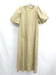 ◇ ⊂ And Search アンドサーチ 綿麻混合 半袖 ロング ワンピース サイズM カーキ系 レディース E  【1412090000416】