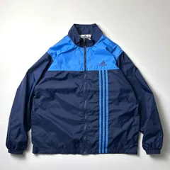adidas アディダス トラックジャケット ナイロンジャケット L ネイビー 紺 刺繍ロゴ ジップアップ スリーライン 3本線 スポーツMIX ストリート メンズ 古着