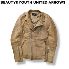 ビューティーアンドユース ユナイテッドアローズ BEAUTY&YOUTH UNITED ARROWS シープスキンレザー 羊革 ダブル ライダースジャケット ブルゾン 革ジャン キレイめ カジュアル M グレージュ メンズ