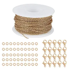 【特売】SUNNYCLUE　2mm長10m　アクセサリー　チェーン　アジャスターチェーン　チャーム　ステンレス　チェーン　かにかんパーツ　延長チェーン　ネックレス　チェーン　ブレスレット　小豆　チェーン　アンクレット　ネックレス金具　調整用　ステンレス製　金色
