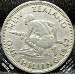 1シリング硬貨 ニュージーランド 1947 ジョージ6世 マオリ族戦士