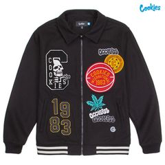 COOKIES LIVEWIRE MELTON WOOL VARSITY JACKET【BLACK】(クッキーズ アパレル 服 ジャケット スタジャン スタジアムジャケット ワッペン)