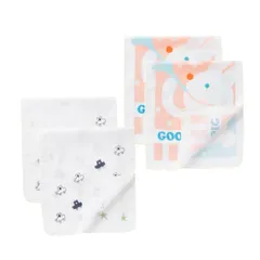 新品 日本製 赤ちゃん 入浴ガーゼ 4枚組 綿100％ やわらか バスガーゼ 出産準備 ベビー用品 大きめ ベビーくるま くま うさぎ ロバ 17-25042 17-25052 17-25072 17-25082 (Bセット：くまうさぎ×車)