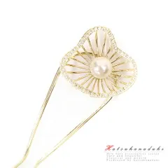 髪飾り 成人式 振袖 袴 花 浴衣 夏祭り 花火大会 ゴールド 白 パール ラインストーン キラキラ おしゃれ かわいい フォーマル No.9-4377