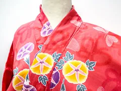 【京松】【着物】 浴衣 昭和レトロ 蝶 朝顔文 身丈約162cm 裄丈約68cm r7z05-425