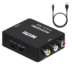 J-Wonlyus RCA to HDMI変換コンバーター AV to HDMI 変換器 CVBS RCA-HDMIコンポジット アダプター ビデオオーディオ変換アダプタ 音声転送 1080p/720p対応 USBケーブル付き 0