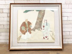 香坂 絵画 爺 婆 人物画 アート インテリア 額縁 額付絵画 額寸62×55 (他163)