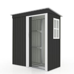 【ブラック 棚あり】物置 屋外 大型 倉庫 大型物置 戸外収納庫 物置 防水/耐侯 収納可能 ガーデン/庭/田畑/農場 頑丈 大容量 スチール　引き戸　補強フレーム付き　窓付き　可動棚付き 床なし