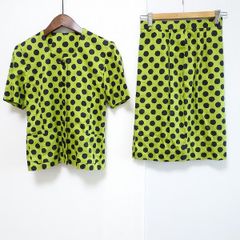 #snc 긴자 매기 긴자 매기 셋업 황록 블랙 스커트 슈트 반소매 도트 노 칼라 여성 [822295]
